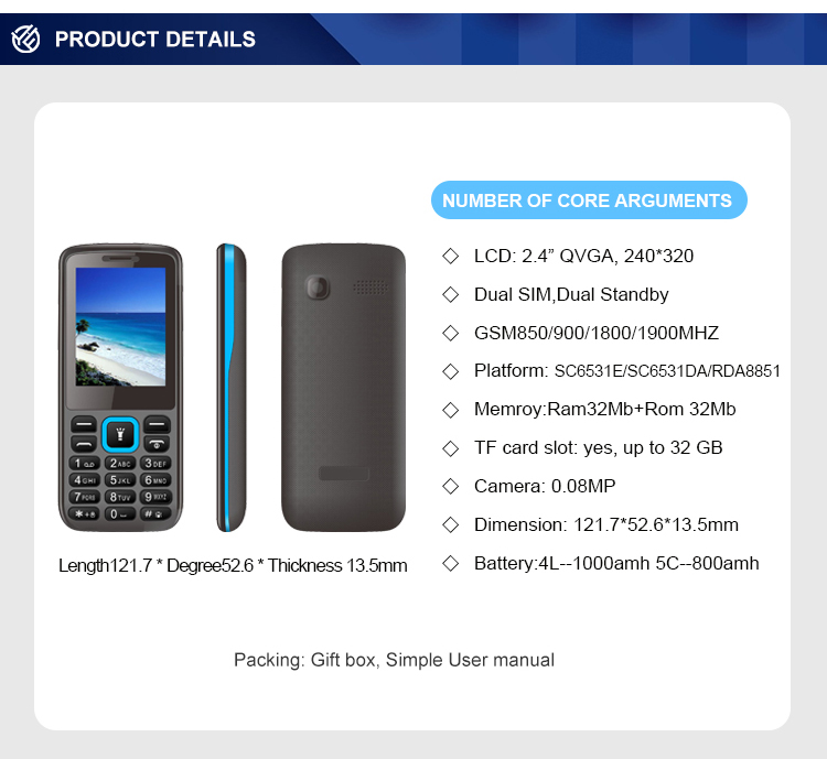 Curved Screen Camera Keypad Button Phone SOS 5C 800amh Battery Capacity