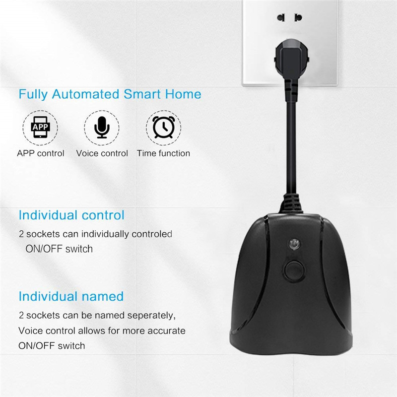 2 Sockets WIFI Smart Plug Home Wireless Remote Control Timer Compatible With Alexa Google