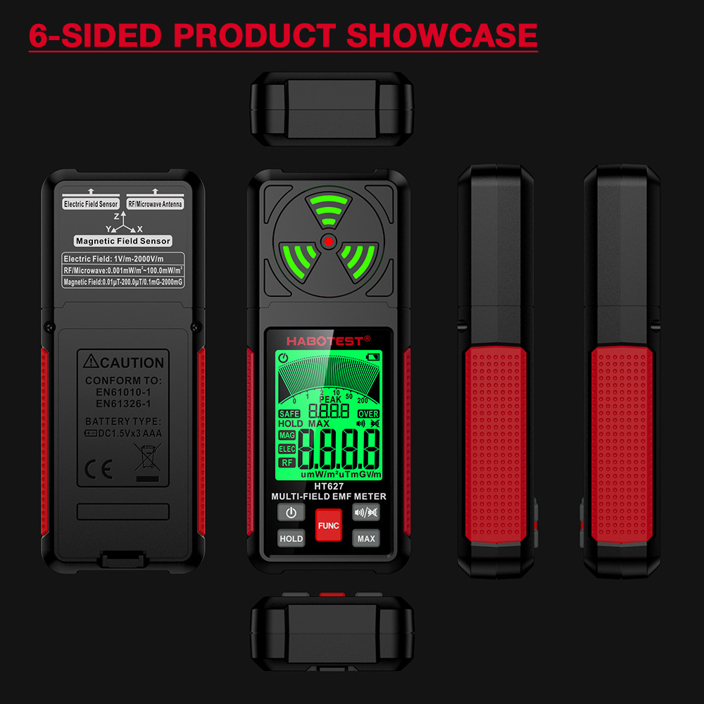 HT627 EMF Meter Professional Electromagnetic Field Radiation Detector Handheld Portable Radio Frequency Warn Meter