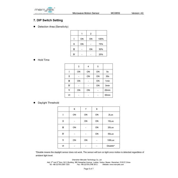 Needle Lead Connector Microwave Motion Sensor ON OFF For Flood Light MC085S