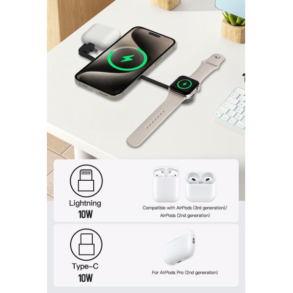 Portable Magnetic 3 In One Wireless Charger For IPhone Watch And Headphones