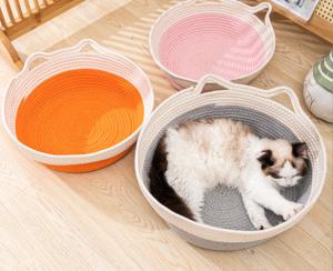 China Macrame Cat Basket Bed Swinging Cat Hammock With Double Handle on sale