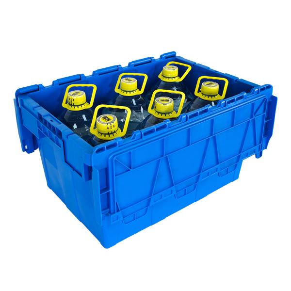 Quality Transport Attached Lid Tote Container with Plastic Moving Crate in Customized Color for sale
