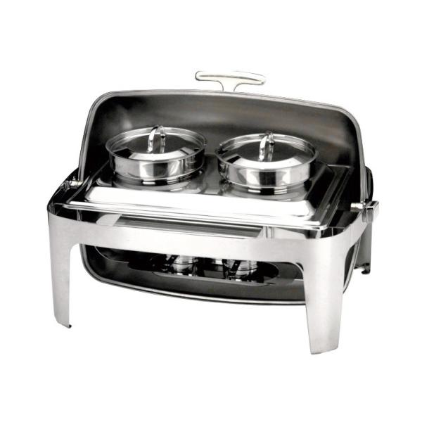 Stainless Steel Rectangular Roll Top Chafing Dish Set With 2 x 4.0Ltr Soup Bucket Optional Visual Windowed Lid