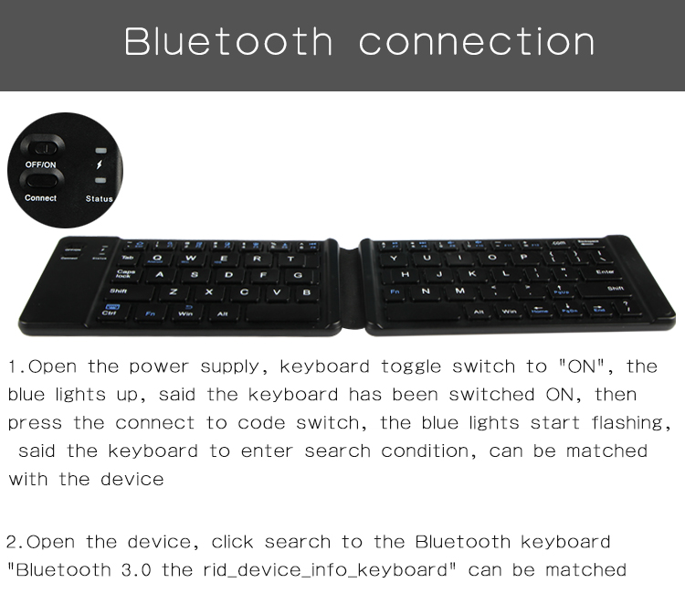 Wireless Folding Bluetooth Keyboard , Ultra Slim Bluetooth Keyboard 78 Keys
