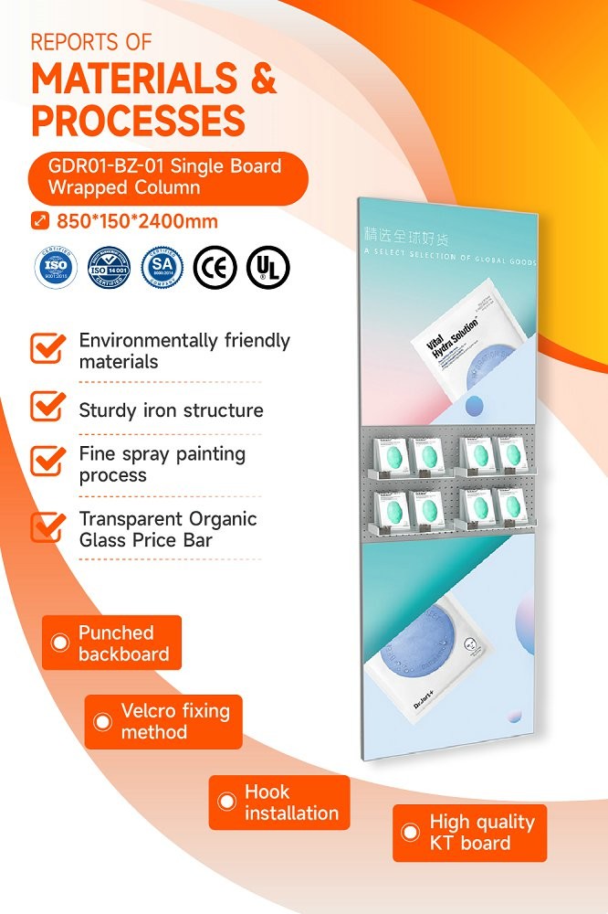 GDR01-BZ-01 Retail Display Column with Iron Structure and Hook System for Modern Retail Stores
