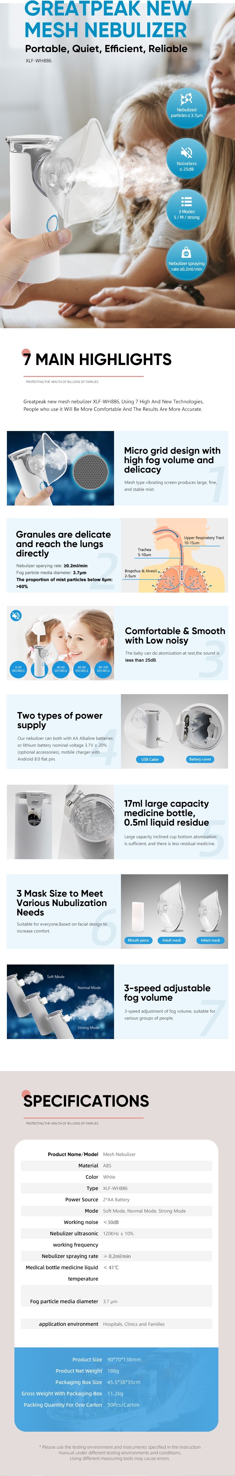 Portable Mesh Nebulizer Inhalation Steam Inhaler Health Asthma Factory Price Medical Humidifier Machine Atomizer for Kid