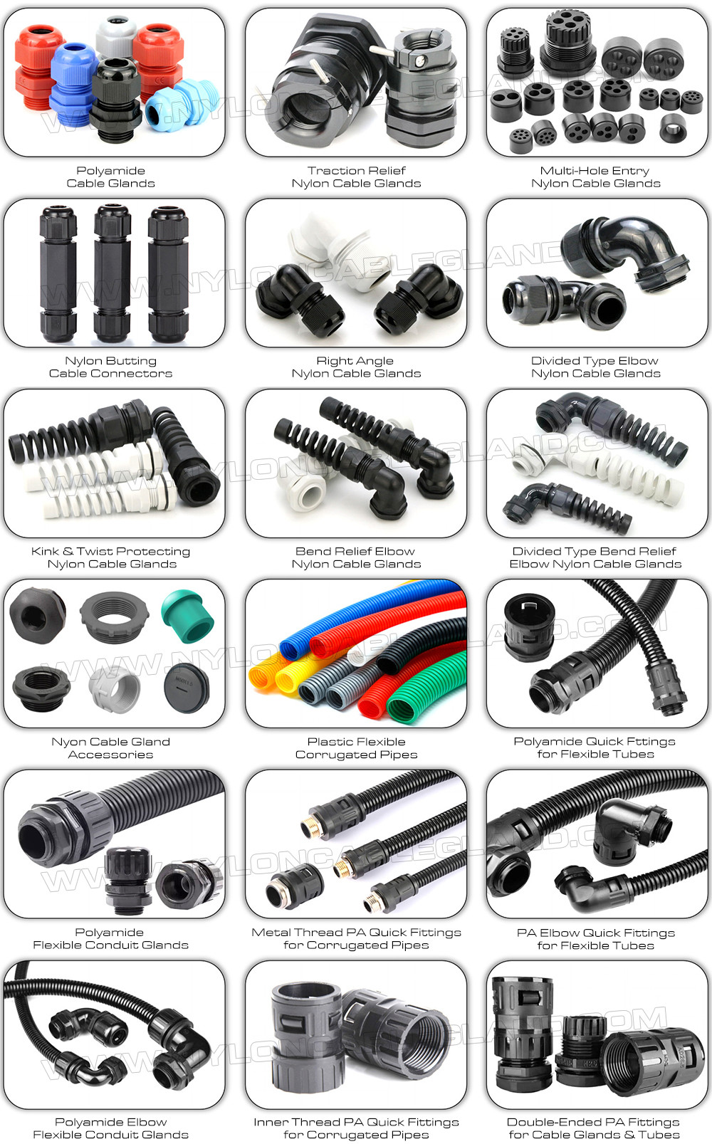 PG & Metric Thread Elbow Plastic Cable Glands, IP68 Right Angle Nylon Cable Glands with Spiral Flexible Protector