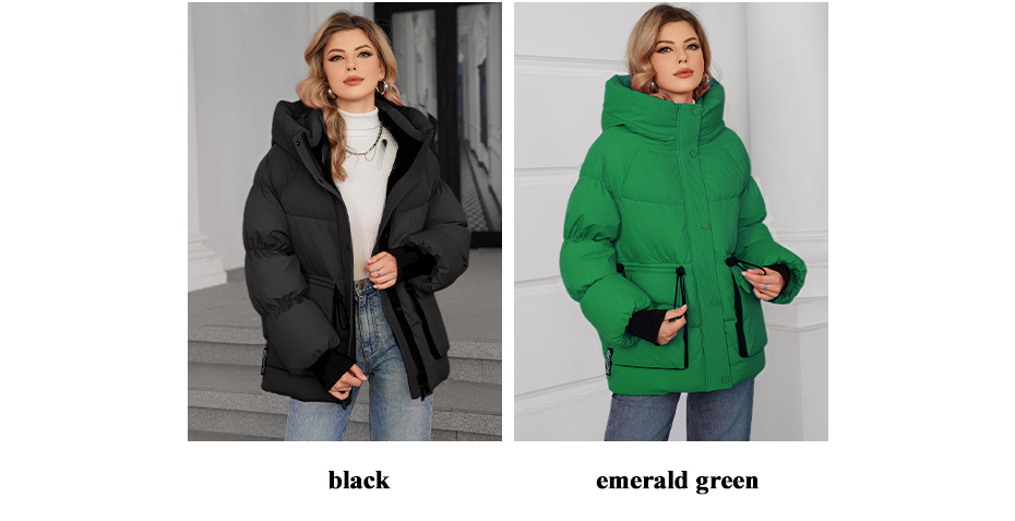 women short coat with contract colours and nice quality, Loose Style With Down Filling, modern models, bright colours, oversize, nice length, hooked, outside jacket, casual style