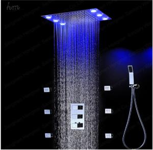 LED Lighting Bathroom Shower Heads And Faucets With Thermostatic Mixer Massage Jets