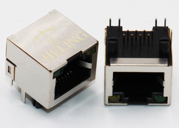 Quality Brass Shielded Right Angle RJ45 Connector , 90 Degree Rj45 Coupler Built - In LED Lamp for sale