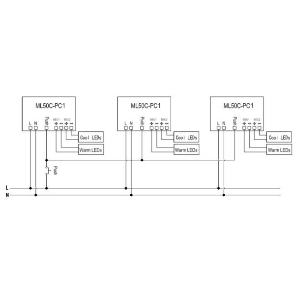 IP20 1-10v Dimmable LED Driver 50W with Auto Recover Color Temperature Adjustable
