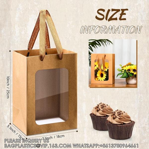 Kraft Paper Bags With Handles Transparent Flower Bouquet Bags For Present Bridal Shower Festivals Party