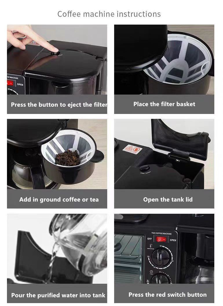 Multipurpose Oven/ Coffee / Frying Pan 3-in-1 Breakfast Maker Machine
