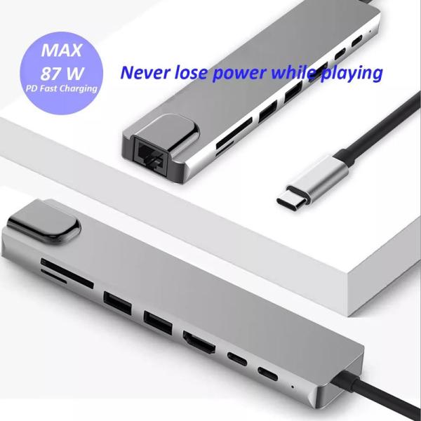 Quality 8in1 Multiple Hdmi Docking Station RJ45 3.0 Usb C Laptop Hub for sale
