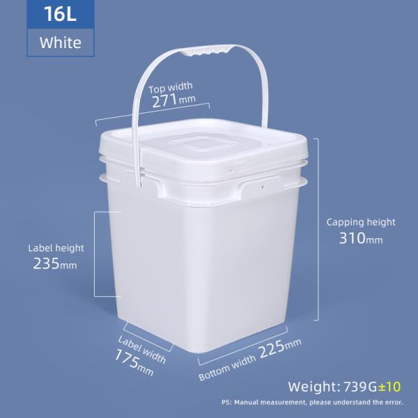 Food Packing Snacks Barrels PP Square Plastic Bucket With 5L 10L 13L 16L 25L Capacity