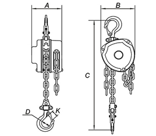 Standard Specification Light Weight Chain Block Hoist 1 Ton Load Lifting Capacity