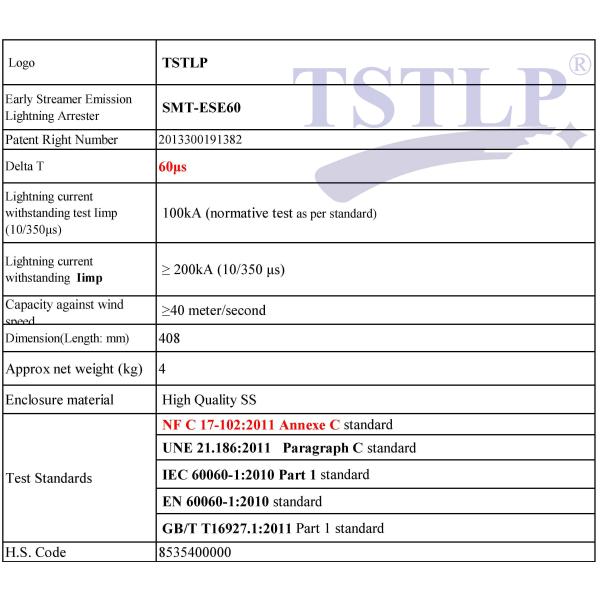 Overseas Certified Ese Lightning Conductor TSTLP ESE types On Building