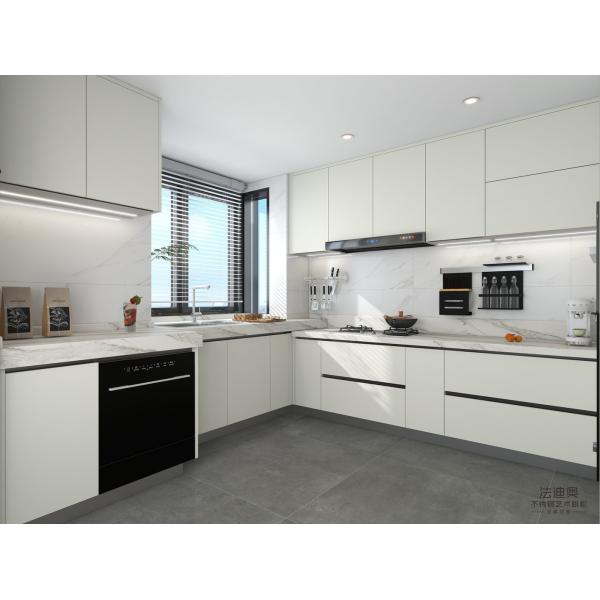 White Elegance Kitchen Cabinets With High-Low Sintered Stone Countertops