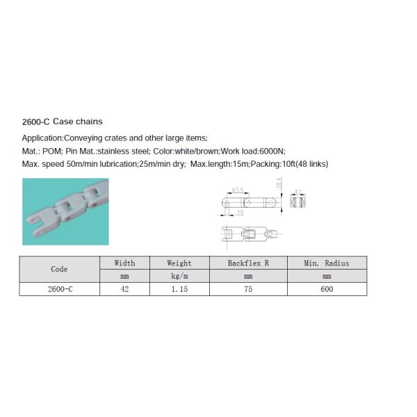 2600C Closed top case conveyor chains plastic conveyor top chains crate conveyor chains