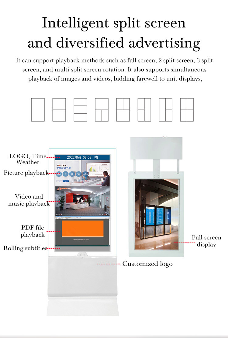 Customized Floor Stand 4K Digital Signage Display and Player Tempered Glass Digital Signage