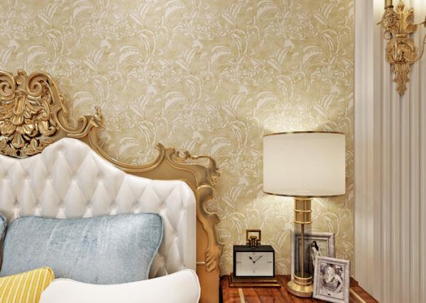 Quality PVC Retro Light Yellow Floral Pattern Wallpaper With Embossed For Bedrooms for sale