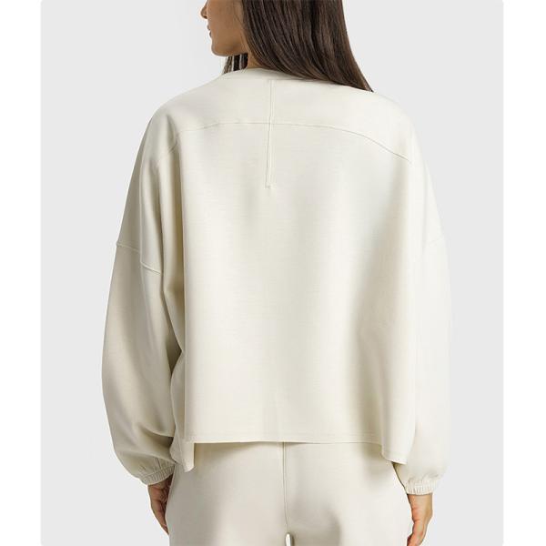 Jade White Womens Yoga Tops Oversized Long Sleeve Drop Shoulder Solid Pullover