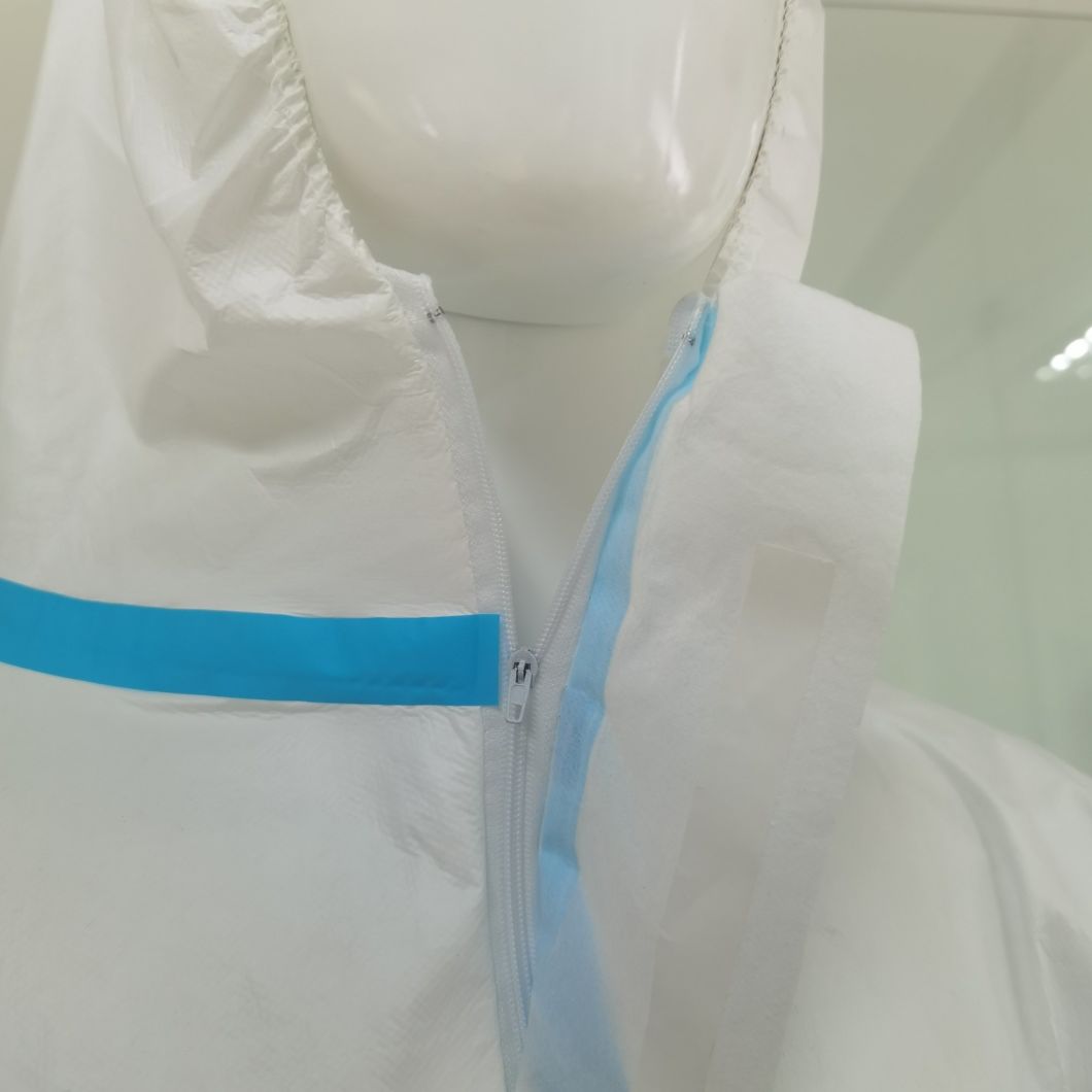Hot Sale Wholesale Type4/5/6 Isolation Coverall with Blue Strip with Hood Without Boot