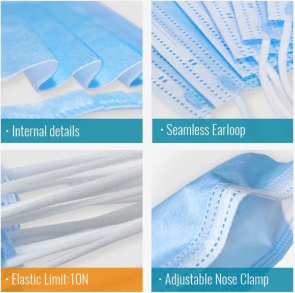 Quality Disposable Blue Earloop Face Mask , Odorless Disposable Protective Mask for sale