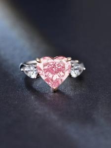 Buy cheap Large Size Pink Lab Grown Diamond Rings Heart Shape 4.19ct 18k White Gold Ring product