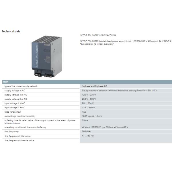 6EP1333-3BA10 Siemens SITOP PSU200M 24V 5A Stabilized Power Supply