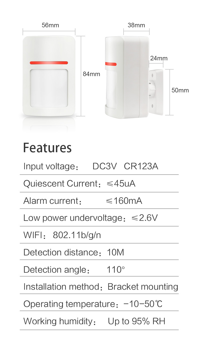 10M Alexa Human Motion Detection Sensor 95% RH Smart Alarm Sensor