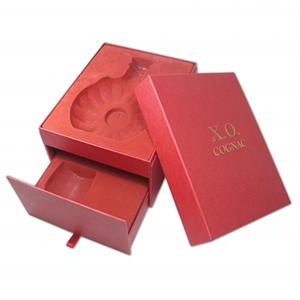 China Red Matte Varnishing XO Wine Gift Box Packaging With Drawer And Lid on sale