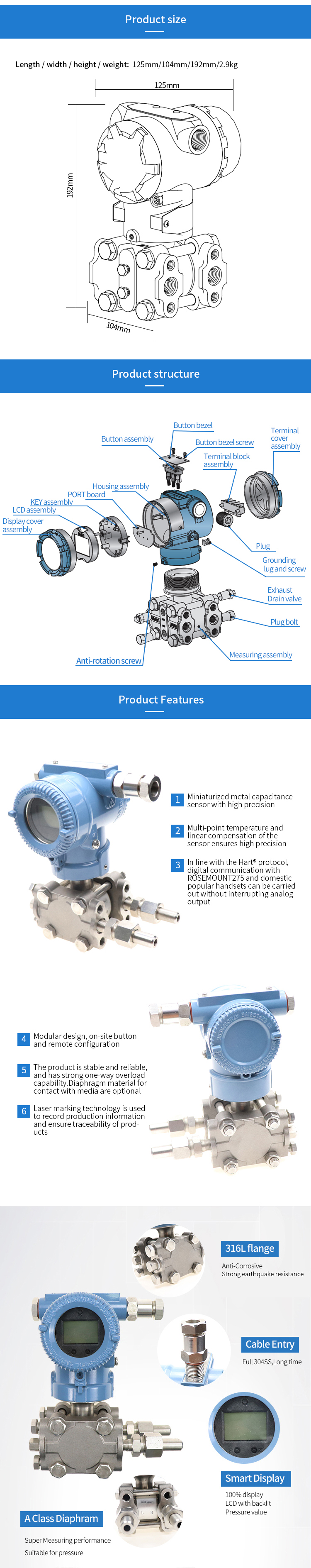 New Rosemount Single Flange Mounted Pressure Transmitter Differential Pressure Transmitter