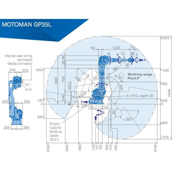 YASKAWA GP35L Industrial Robot Arm 35kg Payload 2538mm Arm Robots