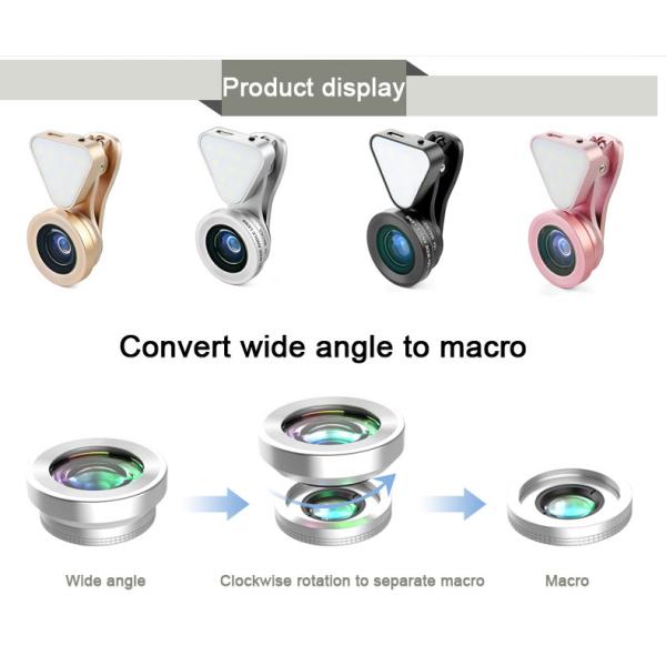 Smart Mobile Camera Lens with Led Flash Light,Wide Angle Lens,15X Macro Lens Clip-on Cell Phone Lenses for iPhone 6 6s
