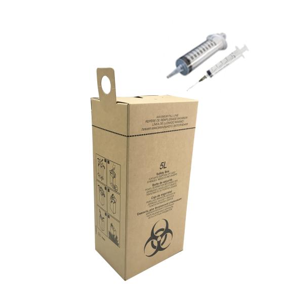 Quality 5L Portable Sharps Container , Custom Logo Sharps Box Disposal Kraft Cardboard Material for sale