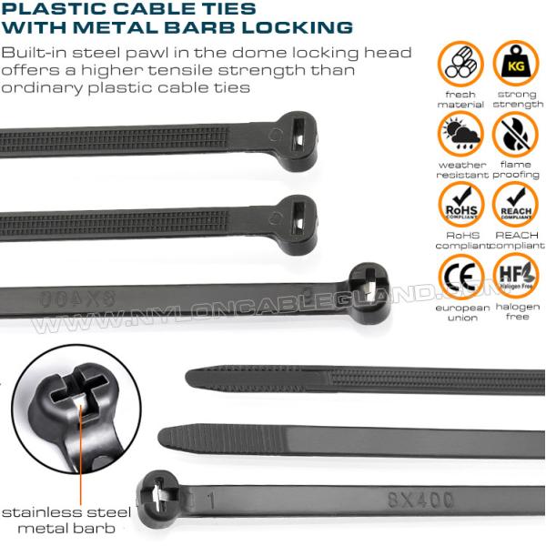 Stainless Steel Barb Cable Tie 400mm x 8, Ø9-108mm Adjustable Metal Tooth Cable Tie 550N (112LBS) for Shipbuilding Stainless Steel Barb Cable Tie 400mm x 8, Ø9-108mm Adjustable Metal Tooth Cable Tie 550N (112LBS) for Shipbuilding