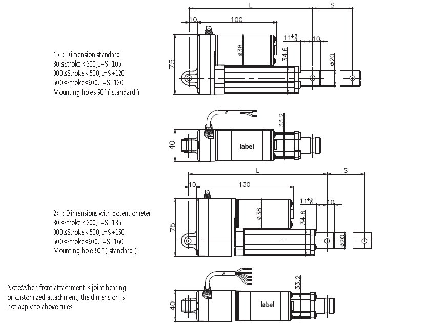12V high speed Linear Actuator With Potentiometer 150mm stroke