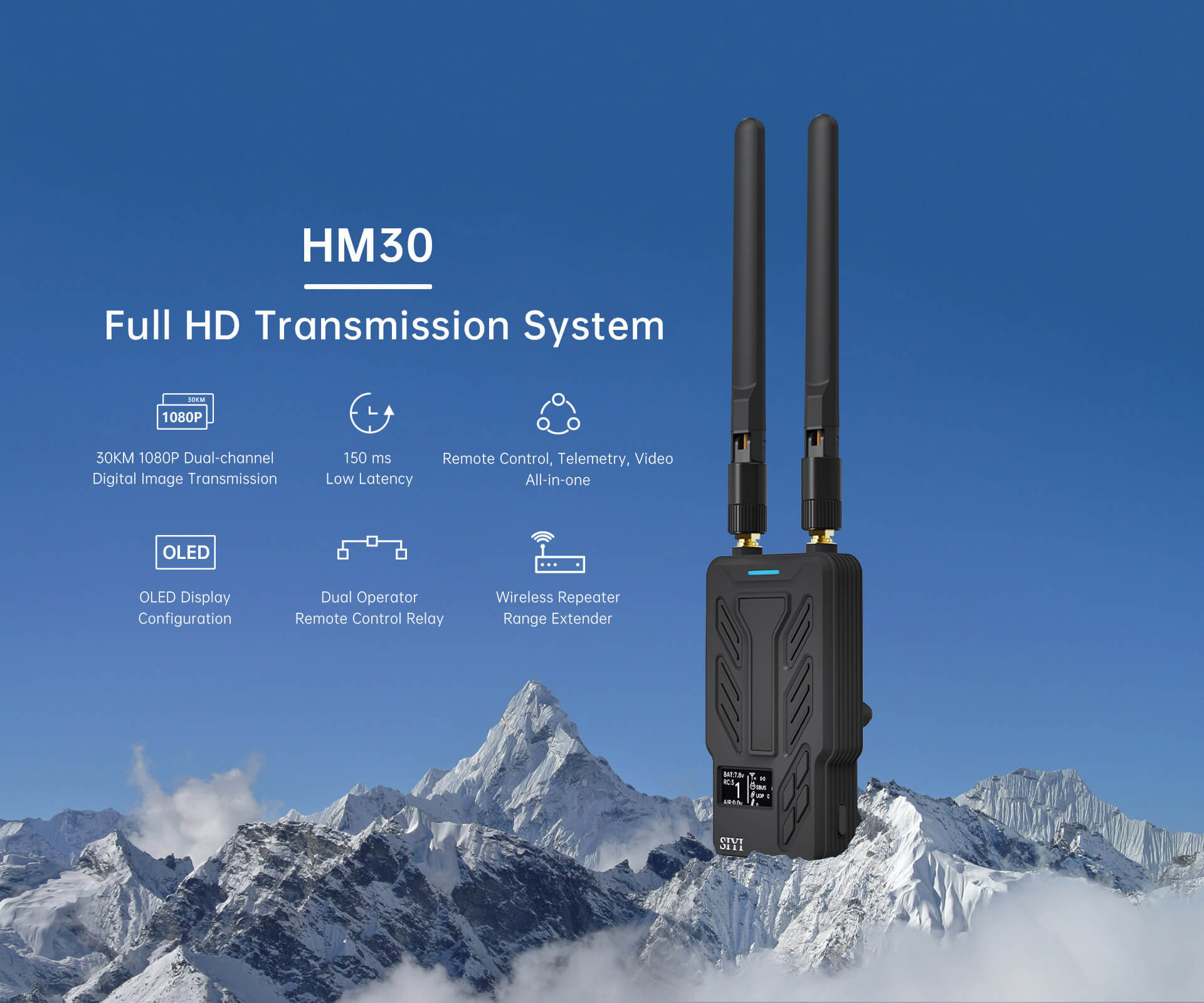 HM30 1080p 60fps 150ms Digital Image Transmission FPV System Long Range 30KM CE FCC Approved SBUS PWM Mavlink Telemetry OSD