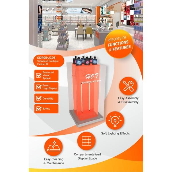 GDR05-JC05 Makeup Display Rack with 3mm Orange Semi-Transparent Acrylic Assembled Box for Fashion Boutique