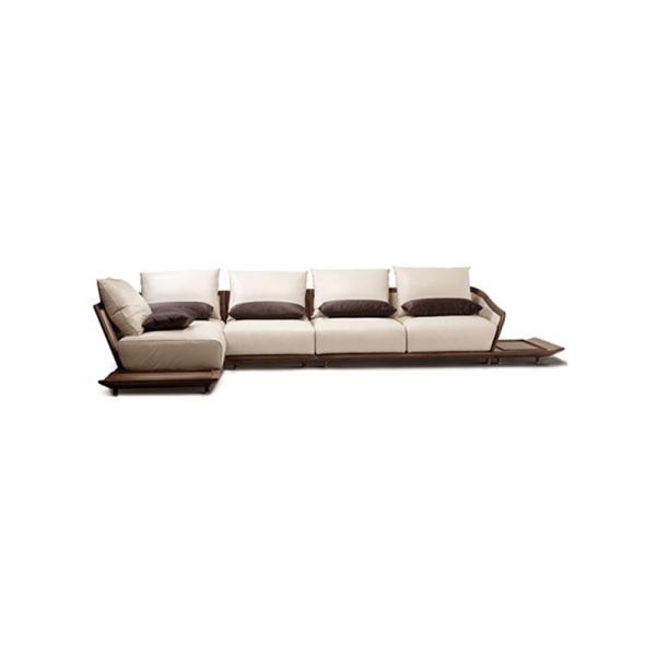 Quality Luxury Solid Walnut Wooden Corner Sofa Set Living Room With Small Table for sale