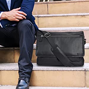 14inch Laptop Womens Leather Messenger Bag Canvas Cowhide 400g