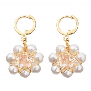 Buy cheap White Flower Red Faceted Glass Beads Freshwater Pearl Earrings Set for Women product