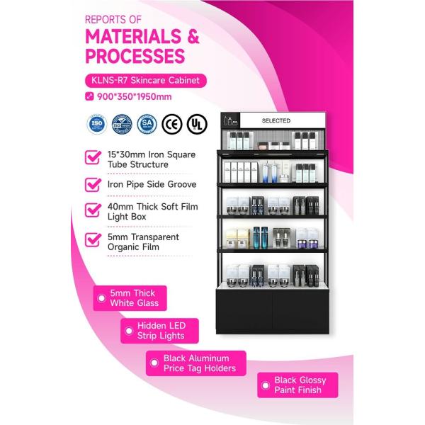 KLNS-R7 Open Top Display Skincare Display Cabinet with 40mm Soft Film Light Box