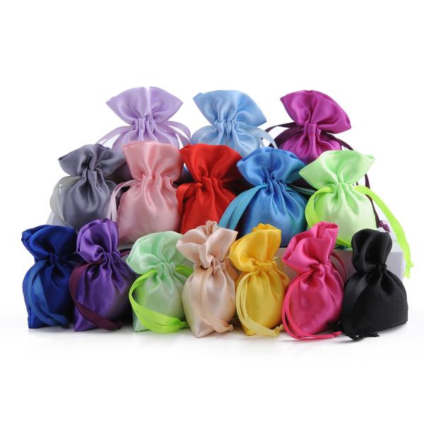 SGS Soft Silk Drawstring Pouch , Smooth 20x12cm Blue Satin Bag