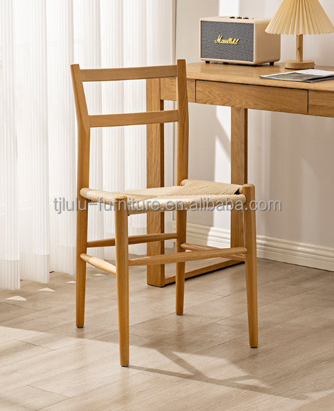 Sturdy Wood Dining Chair with Woven Cord Cushion The Perfect Addition to Your Study Desk and Leisure Cafe