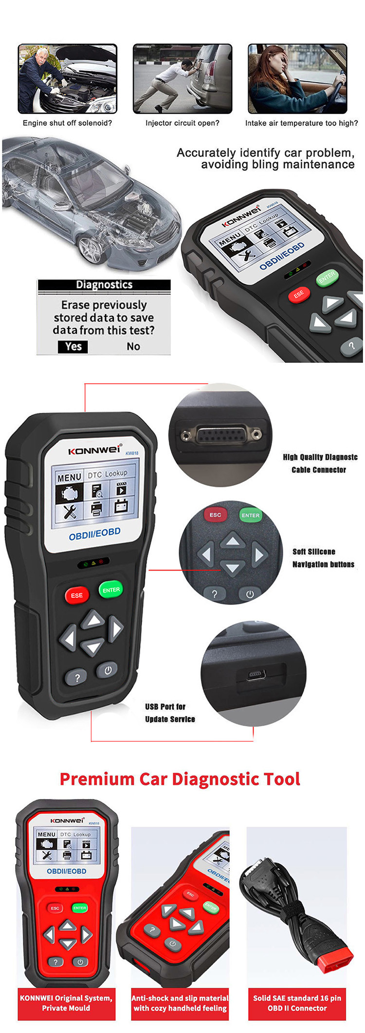 Portable Eobd Obd2 Obdii Car Scanner Diagnostic Live Data Code Reader Compatible With OBD2 And CAN Vehicles