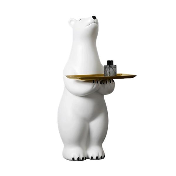 Quality Creative White Polar Bear Side Table Large Floor Stand Decor With Tea Tray for sale