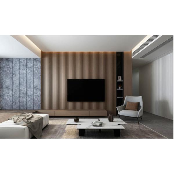 Scene Display WPC Laminated Fluted Flat Wall Panel for Indoor Interior Decoration